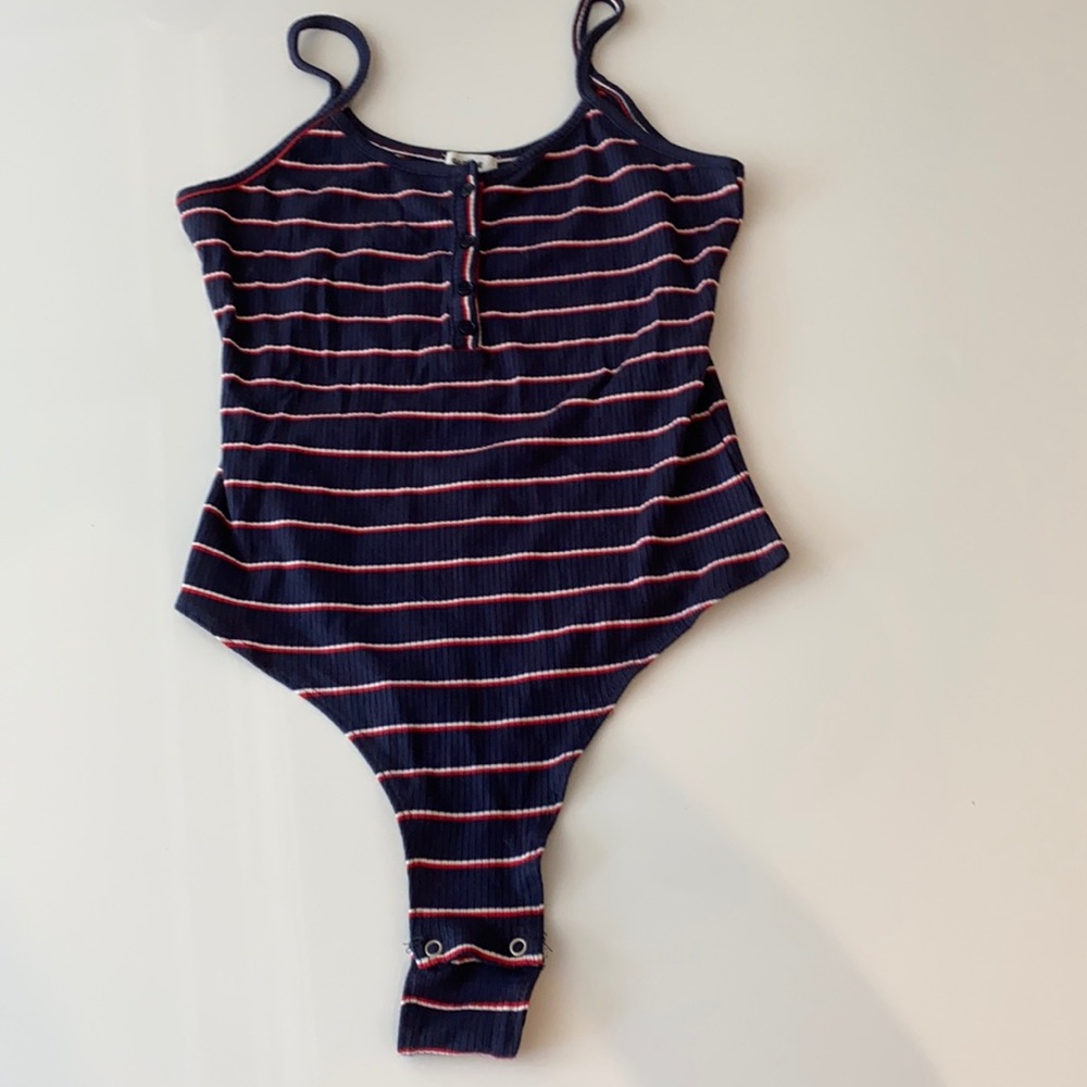 Red white and navy striped bodysuit
